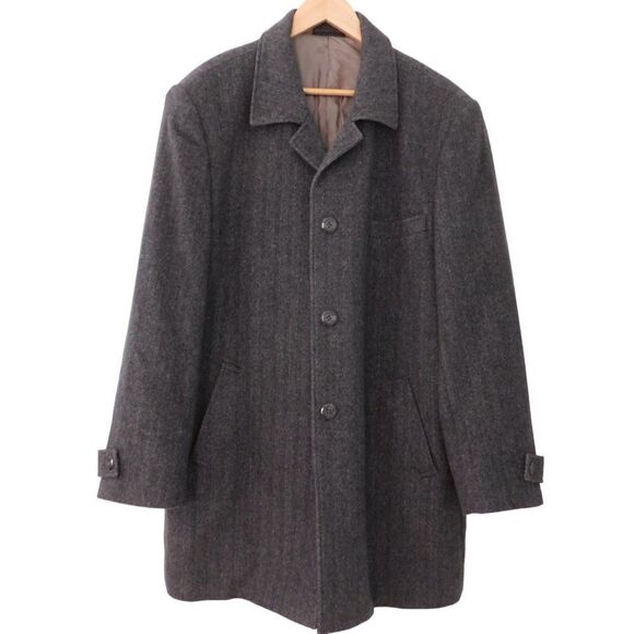 Pronto Moda Mens Cashmere Wool Coat Herringbone Gray Size 42R - Picture 1 of 9